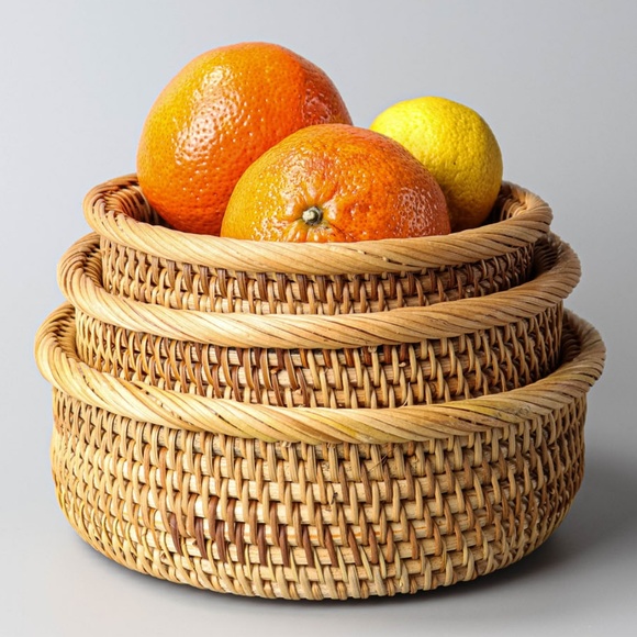 Other - Handmade Stackable Rattan Baskets Set Home Office